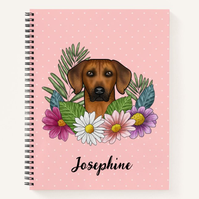 Rhodesian Ridgeback Kopffarbige Blume auf rosa Notizbuch (Vorderseite)