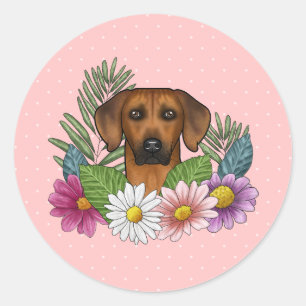 Rhodesian Ridgeback Kopffarbige Blume auf rosa Runder Aufkleber