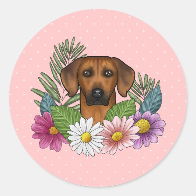 Rhodesian Ridgeback Kopffarbige Blume auf rosa Runder Aufkleber (Vorderseite)