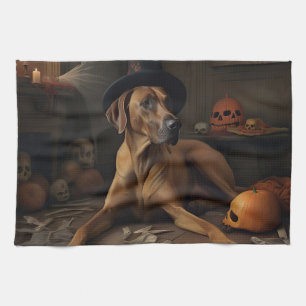 Rhodesian Ridgeback Kürbisse Halloween Gruselig Geschirrtuch