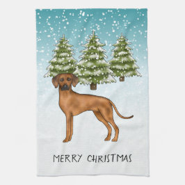 Rhodesian Ridgeback Lion Dog Snowy Winterwald Geschirrtuch