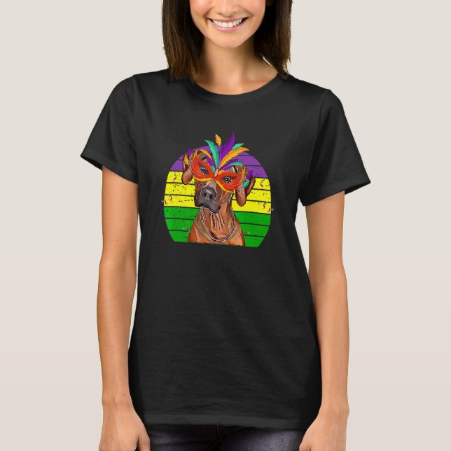 Rhodesian Ridgeback Mardi Gras Party Dog Maske Bea T-Shirt (Vorderseite)