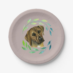 Rhodesian Ridgeback mit einem Kranz-Aquarell Pappteller