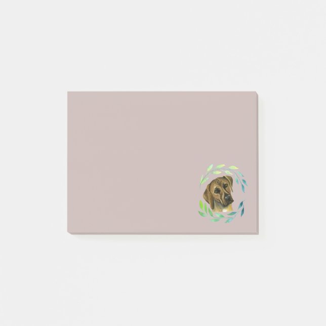Rhodesian Ridgeback mit einem Kranz-Aquarell Post-it Klebezettel (Vorderseite)