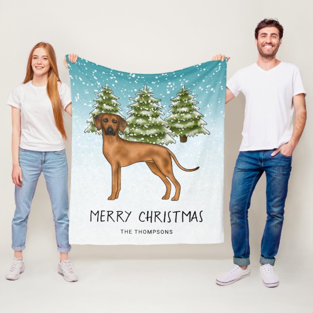 Rhodesian Ridgeback mit Text Schneewald im Winter Fleecedecke (Beispiel)