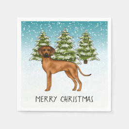 Rhodesian Ridgeback mit Text Snowy Winterwald Serviette