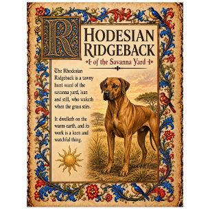 Rhodesian Ridgeback, mittelalterliche Bestiarien-K Postkarte