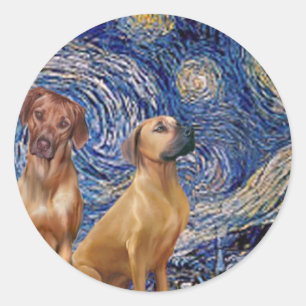 Rhodesian Ridgeback Pair - Starry Night Runder Aufkleber