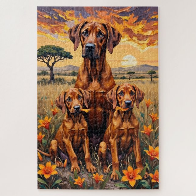 Rhodesian Ridgeback Savanna Sunset Art (Vertikal)