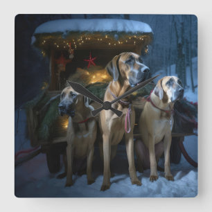Rhodesian Ridgeback Schnee-Schlitten Weihnachtsdek Quadratische Wanduhr