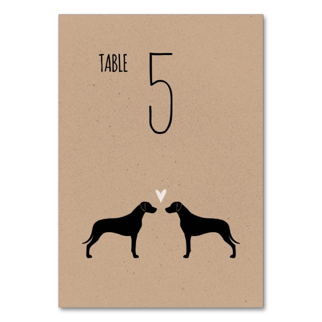Rhodesian Ridgeback Silhouetten Hochzeit Empfang Tischnummer (Vorderseite)