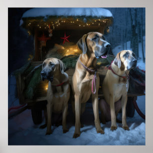Rhodesian Ridgeback Snowy Sleigh Weihnachtsdekor Poster