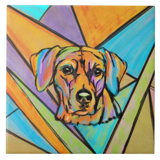 Rhodesian Ridgeback Wasserfarbe Portrait Fliese (Vorderseite)