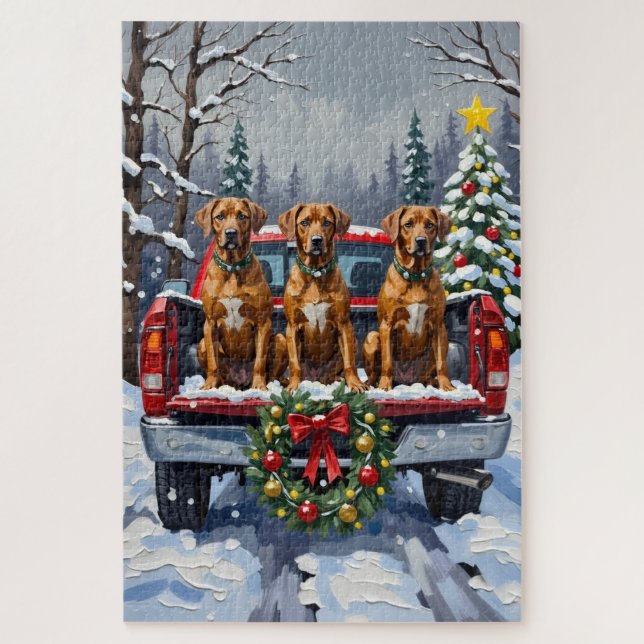 Rhodesian Ridgeback Weihnachten Rotes Lastwagen Fe (Vertikal)