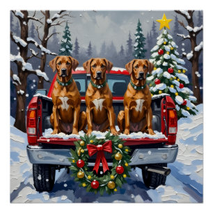 Rhodesian Ridgeback Weihnachten Rotes Lastwagen Fe Poster