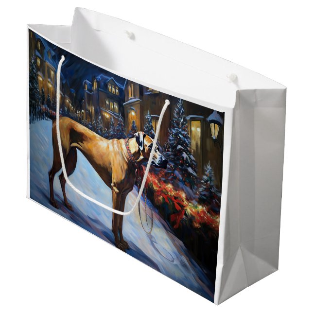 Rhodesian Ridgeback Weihnachtssaison Große Geschenktüte (Vorderseite Schrägansicht)