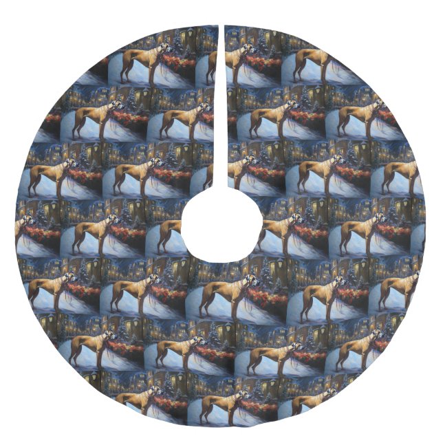 Rhodesian Ridgeback Weihnachtssaison Polyester Weihnachtsbaumdecke (Vorderseite)