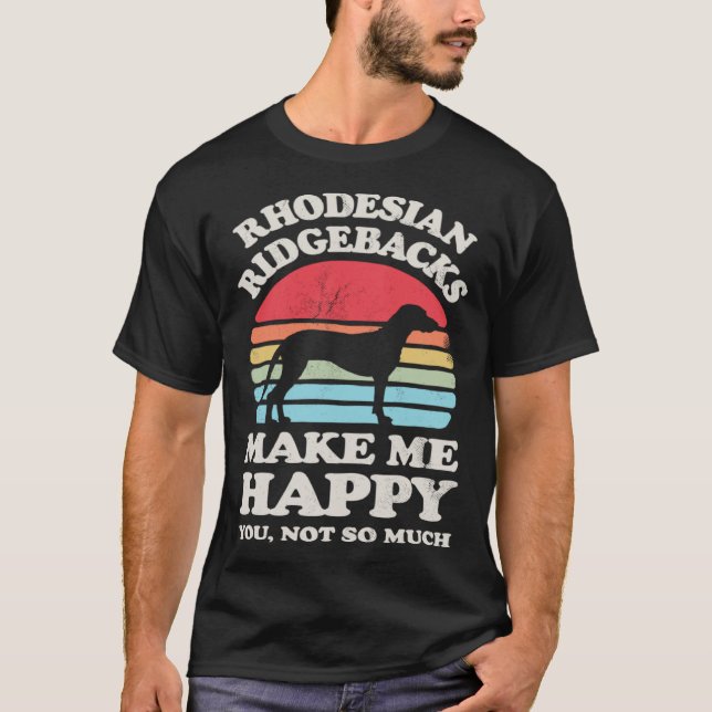 Rhodesian Ridgebacks machen mich glücklich Retro V T-Shirt (Vorderseite)