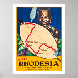 Rhodesien, traditioneller Krieger mit Karte auf Sc Poster