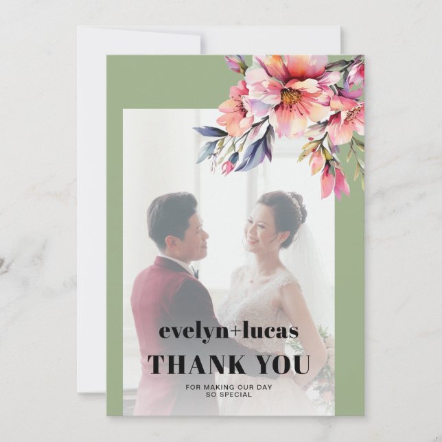 Rhododendron branch with flowers photo wedding dankeskarte (Vorderseite)