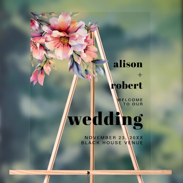 Rhododendron branch with flowers wedding WELCOME A (Neutre)