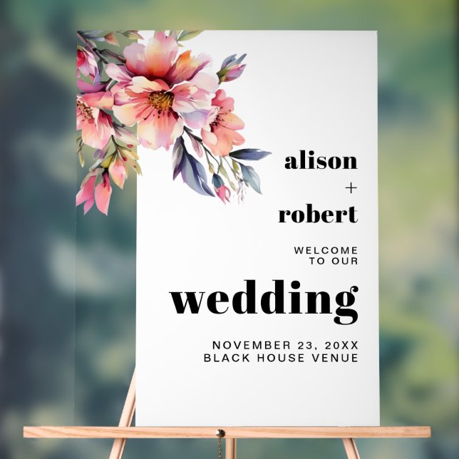 Rhododendron branch with flowers wedding WELCOME Acrylschild (Neutral)