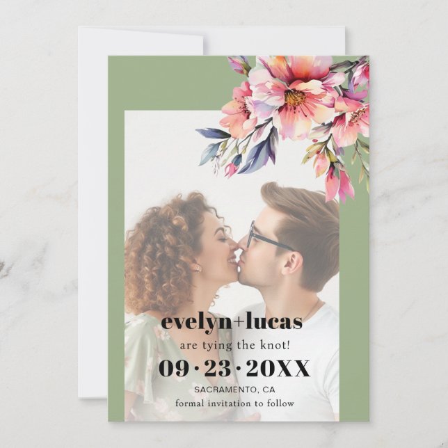 Rhododendron peach-pink flowers photo wedding save the date (Vorderseite)