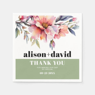 Rhododendron peach-pink flowers typography wedding serviette