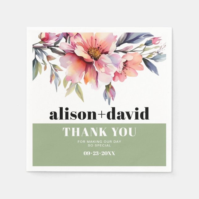 Rhododendron peach-pink flowers typography wedding serviette (Vorderseite)