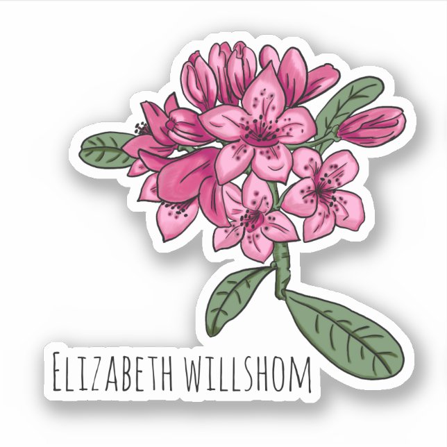 Rhododendron Personalisierter Name Vinyl Sticker (Vorderseite)