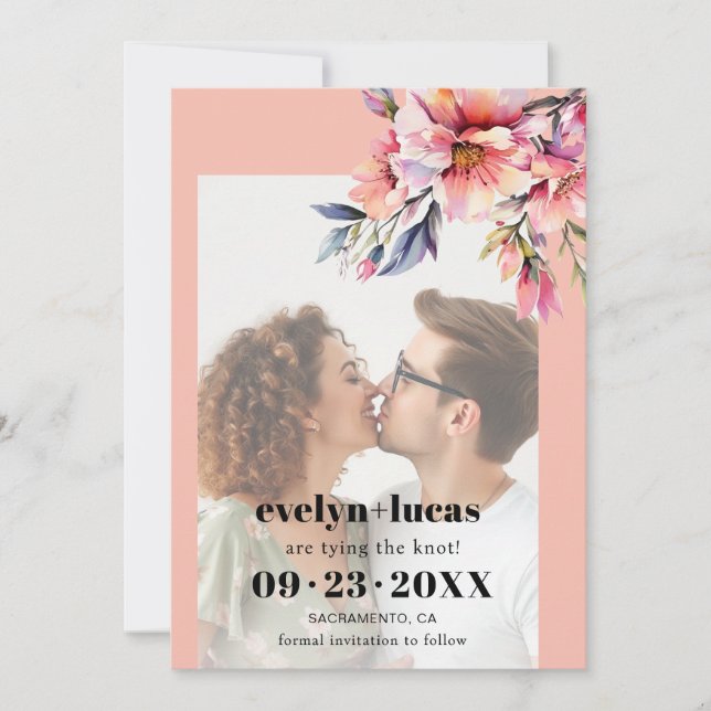 Rhododendron with peach flowers photo wedding  save the date (Vorderseite)