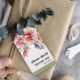 Rhododendron-Zweig und Blumen-Typografie-Hochzeit Geschenkanhänger
