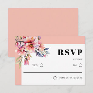 Rhododendronzweig und pfirsichfarbene Blüten Hochz RSVP Karte