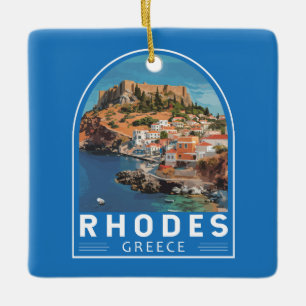 Rhodos Griechenland Illustration Reise Kunst Vinta Keramikornament