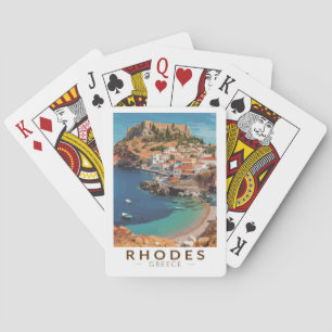 Rhodos Griechenland Illustration Reise Kunst Vinta Spielkarten