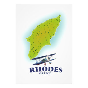 Rhodos, Griechenland Inselkarte Reiseplakat. Fotodruck