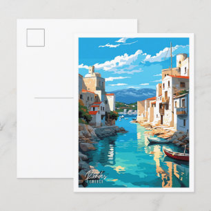 Rhodos Griechenland Kunst Vintage Reise Illustrati Postkarte