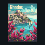 Rhodos Griechenland Vintag Postkarte<br><div class="desc">Eine faszinierende und nostalgische Darstellung von Rhodos, Griechenland, bekannt für seine atemberaubenden mediterranen Landschaften und sein reichhaltiges historisches Erbe. Das Design besticht durch die alten Ruinen der Insel, die reizvolle Altstadt mit ihrer mittelalterlichen Architektur und das kristallklare türkisfarbene Wasser. Das Vintage Kunstwerk erinnert an die zeitlose Schönheit und den kulturellen...</div>