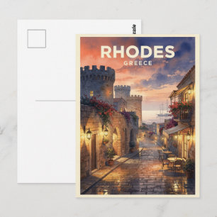 Rhodos Griechenland Vintage Reise Postkarte