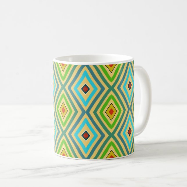 Rhombus Diamant Grün Blau Geometrisch  Kaffeetasse (VorderseiteRechts)