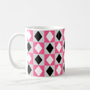 Rhombus Diamond, rosa, Schwarz-weiß geometrisch Kaffeetasse