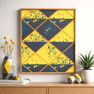 Rhombus Grid mit farbenfroher Paint-Spritzer Poster
