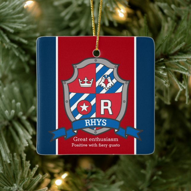 Rhys-Name bedeutet Wappen Adlerroter Brauch Keramikornament (Baum)