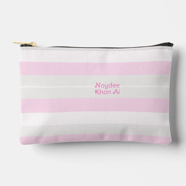 Rhythm Stripes Horizontal Lines Grey Pink White Zubehörtasche (Vorderseite)