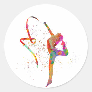 Rhythmische Gymnastik in Aquarellfarben Runder Aufkleber