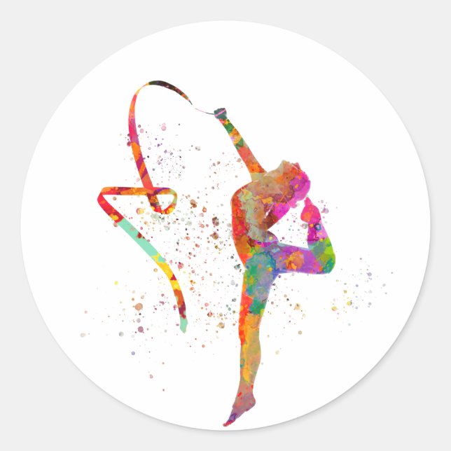Rhythmische Gymnastik in Aquarellfarben Runder Aufkleber (Vorderseite)