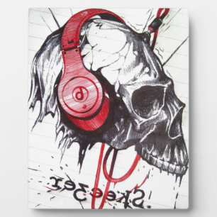 Rhythmische Skull Rot Kopfhörer Dunkle Kunst Desig Fotoplatte