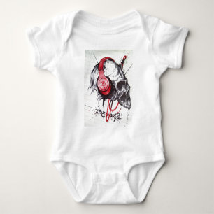 Rhythmische Totenkopf-Kopfhörer Grunge Dunkle Kuns Baby Strampler