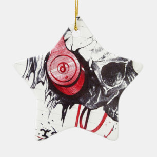 Rhythmischer Totenkopf Roter Kopfhörer Dark Art De Keramikornament