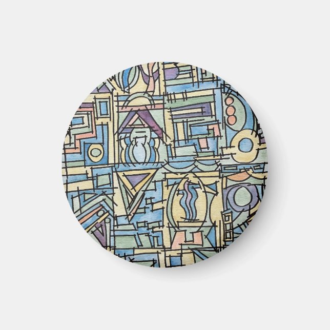 Rhythmus in Blau - Handgemalte abstrakte Kunst Magnet (Vorne)